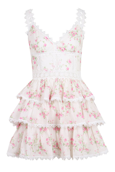 Floral Printed Lace Mini Dress Pink