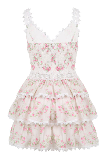 Floral Printed Lace Mini Dress Pink