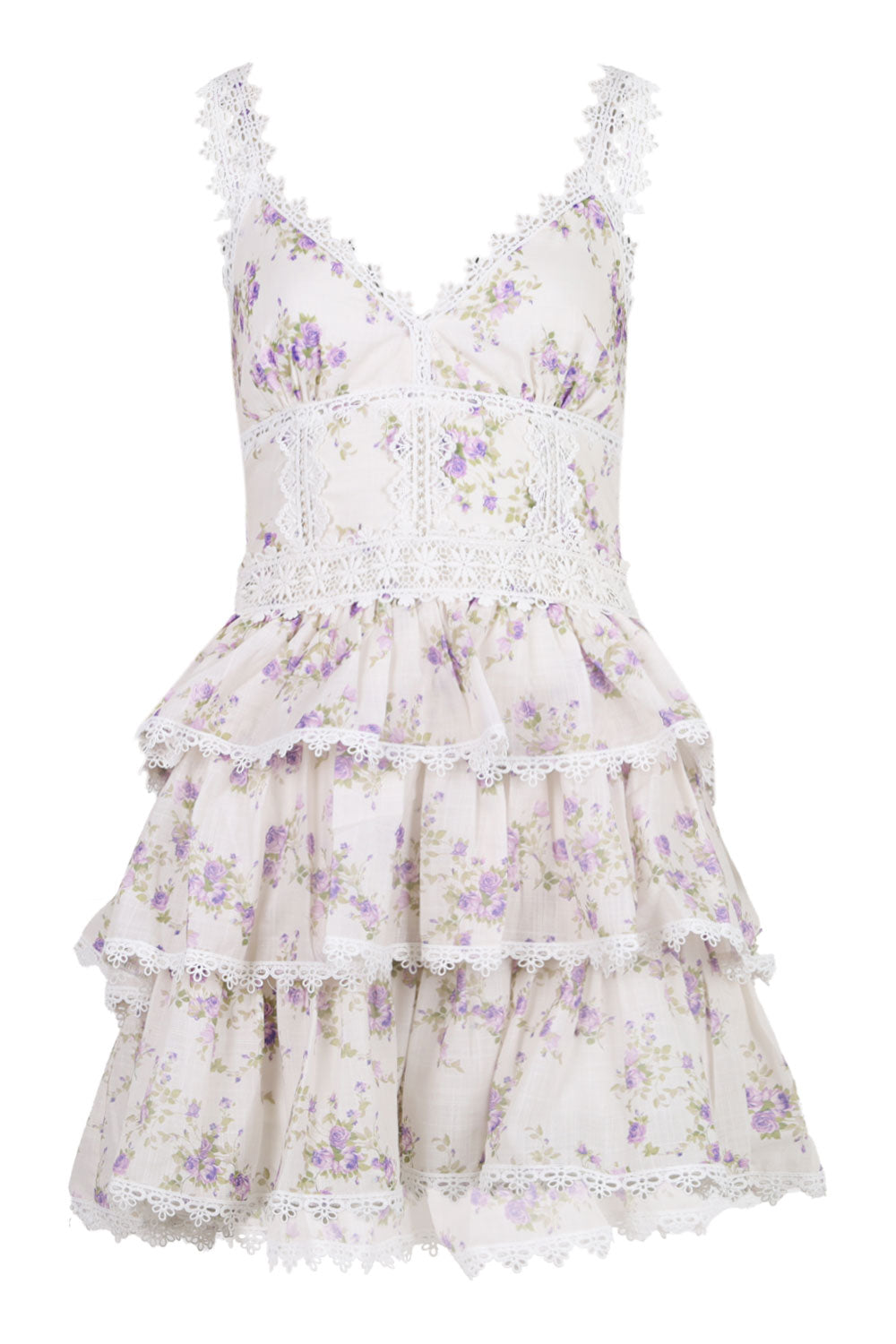 Load image into Gallery viewer, Floral Printed Lace Mini Dress Lavender
