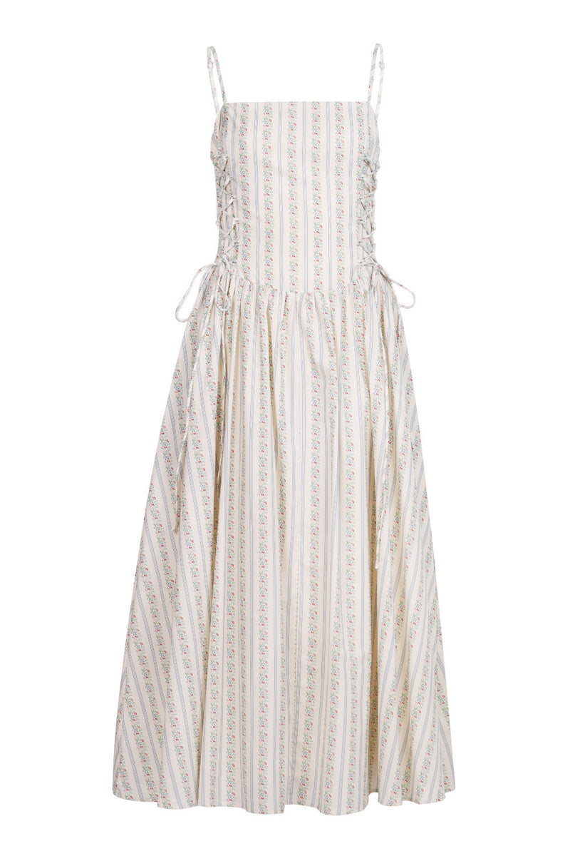 Floral Side Lace Midi Dress Blue