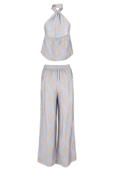 Halterneck Top and Pants Set Blue