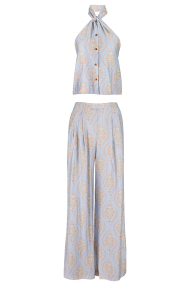 Halterneck Top and Pants Set Blue