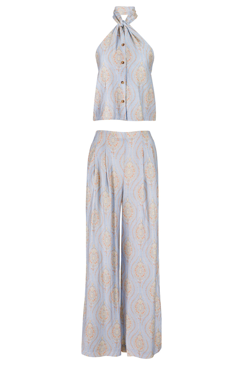 Halterneck Top and Pants Set Blue