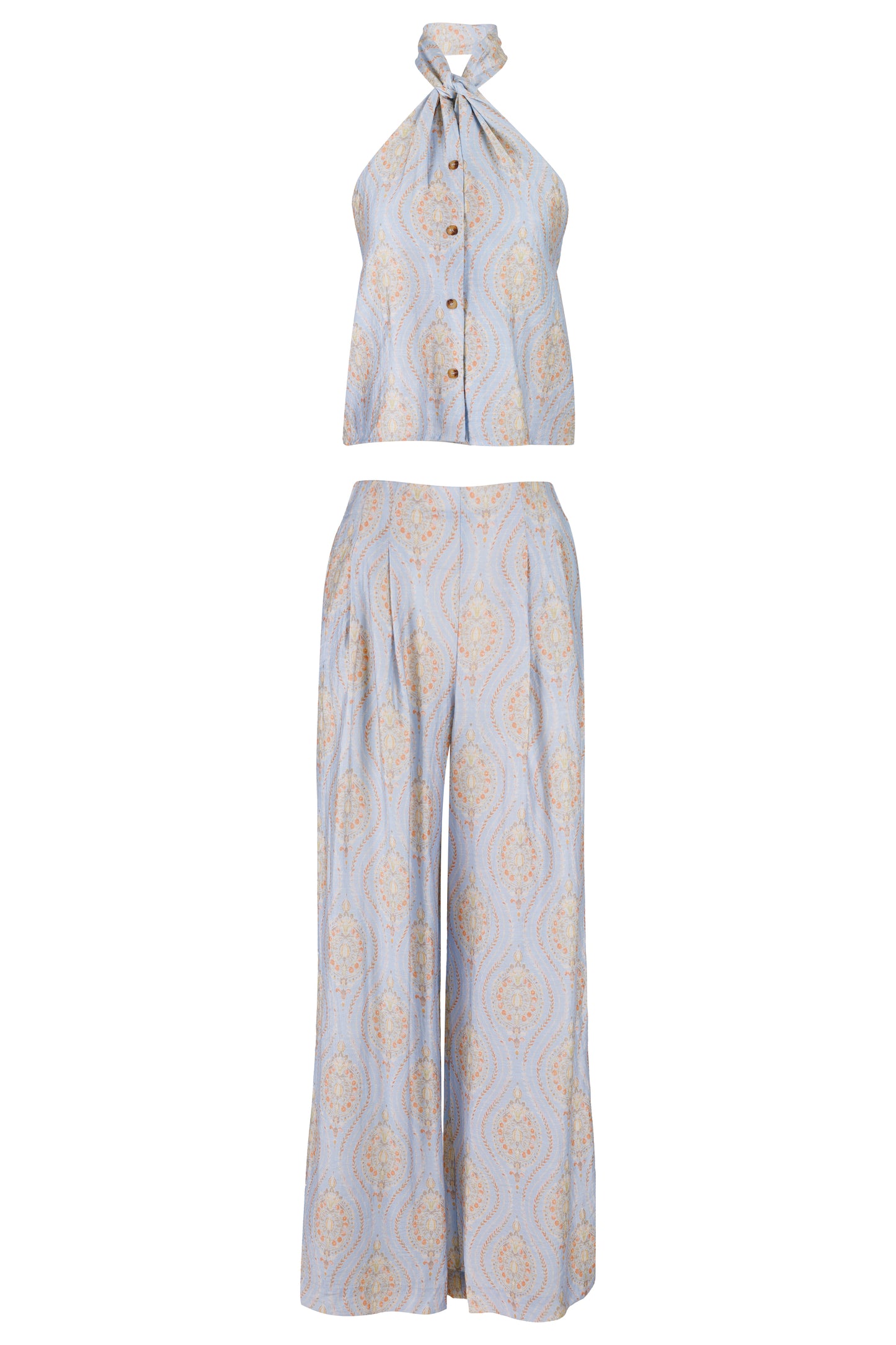 Load image into Gallery viewer, Halterneck Top and Pants Set Blue
