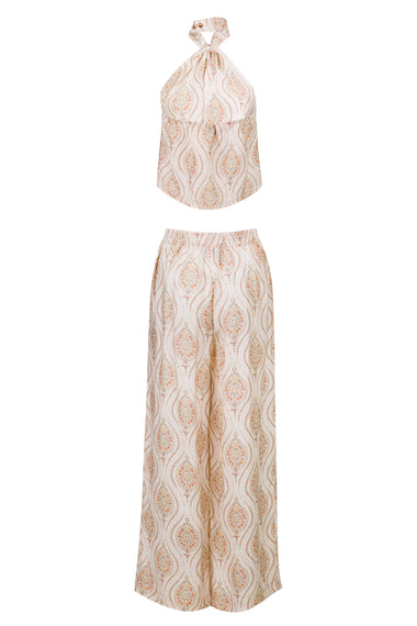 Halterneck Top and Pants Set Cream