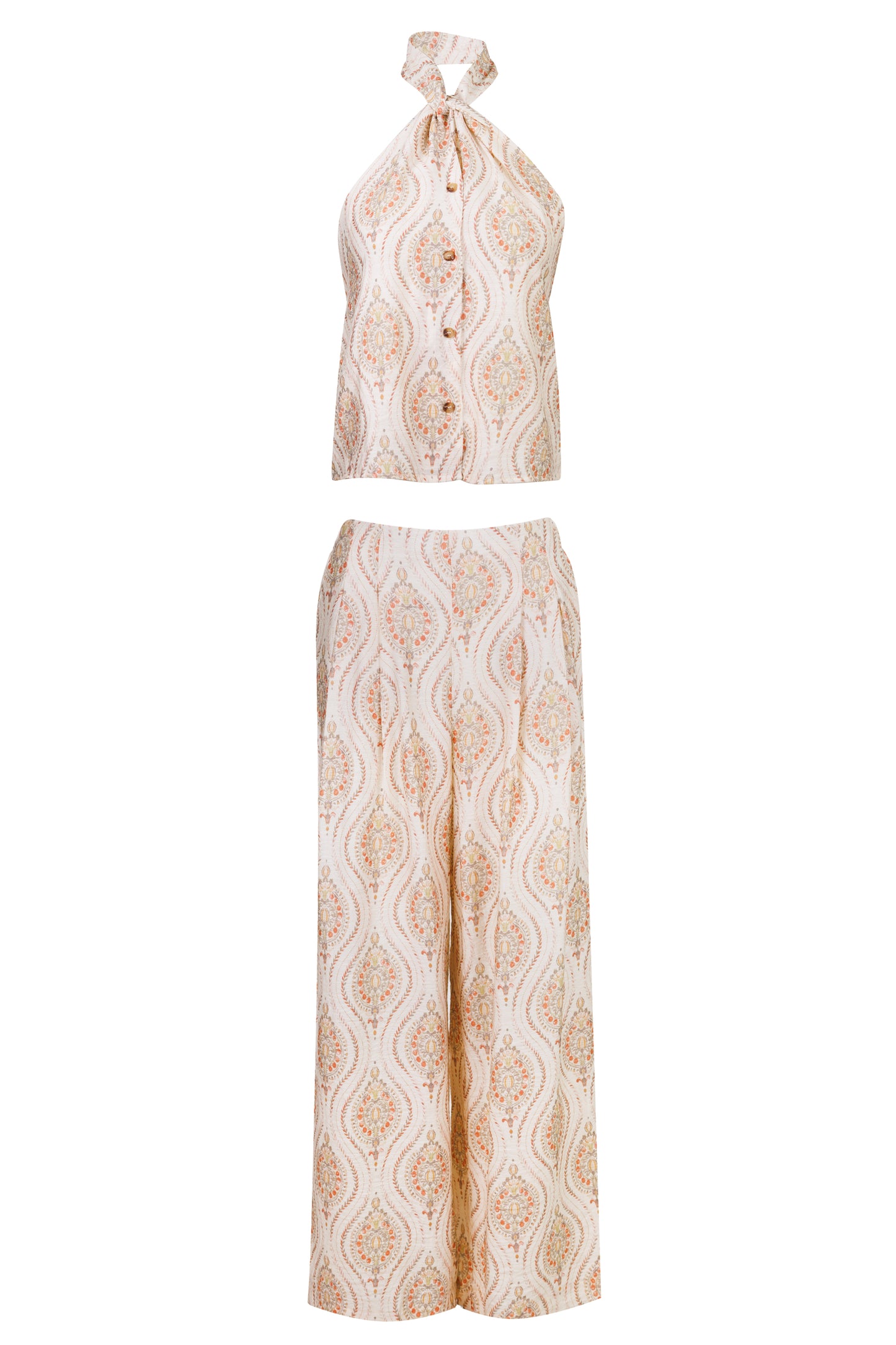 Load image into Gallery viewer, Halterneck Top and Pants Set Cream
