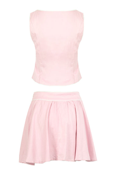 Indie Linen Vest with Piping Trim Set Pink