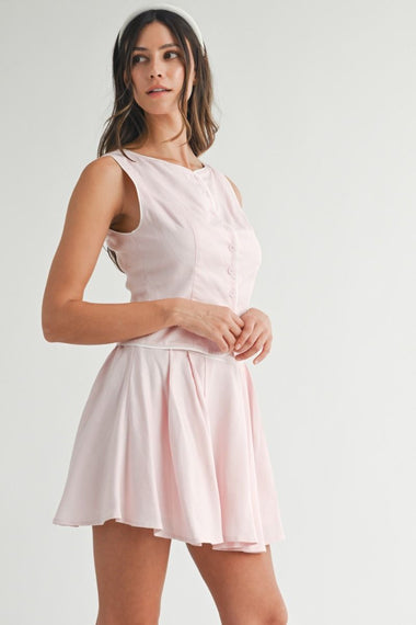 Indie Linen Vest with Piping Trim Set Pink