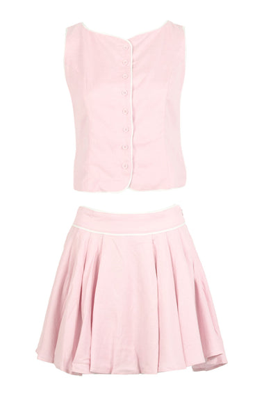 Indie Linen Vest with Piping Trim Set Pink