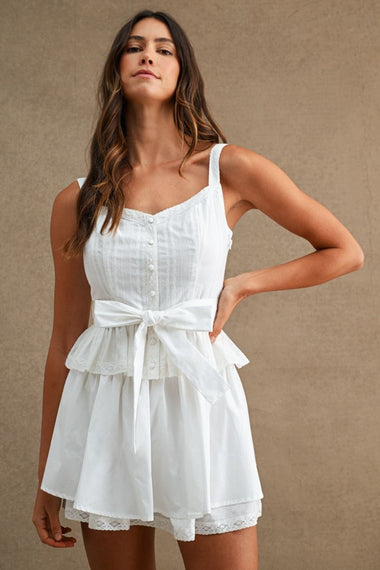Lace Shoulder Top and Skirt Set Off White