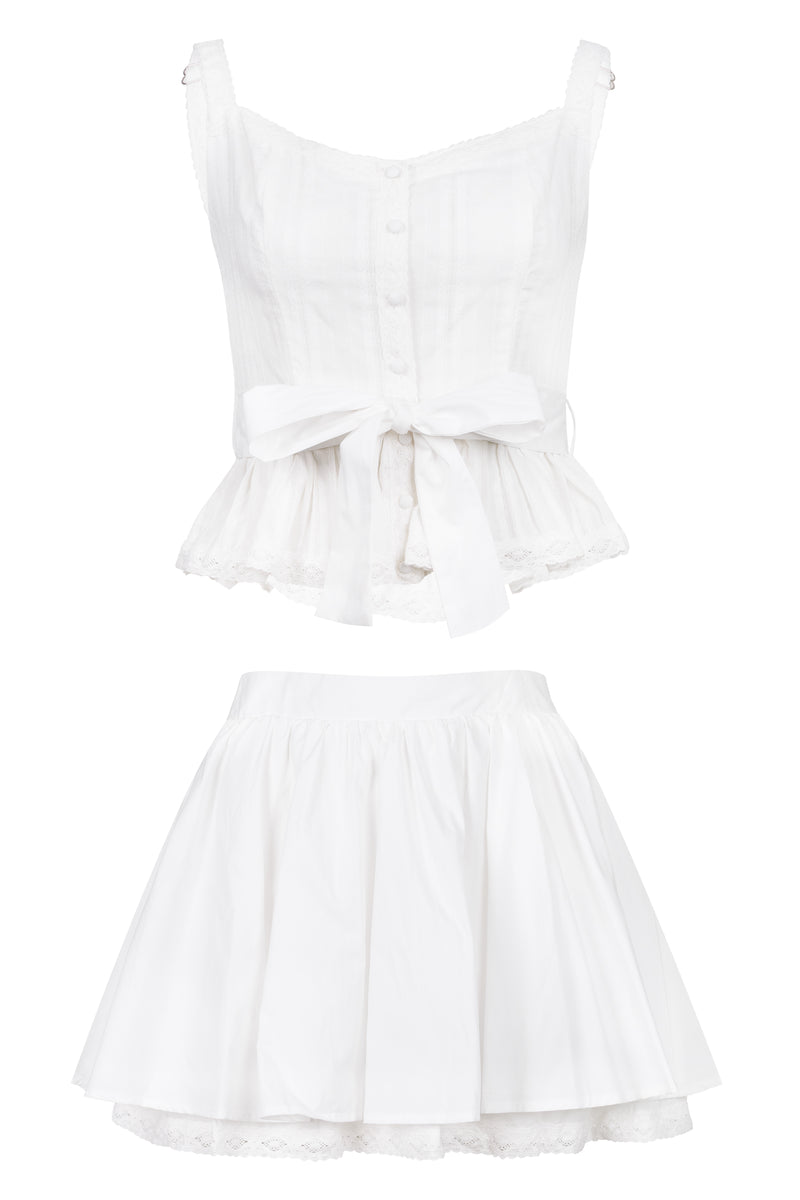 Lace Shoulder Top and Skirt Set Off White