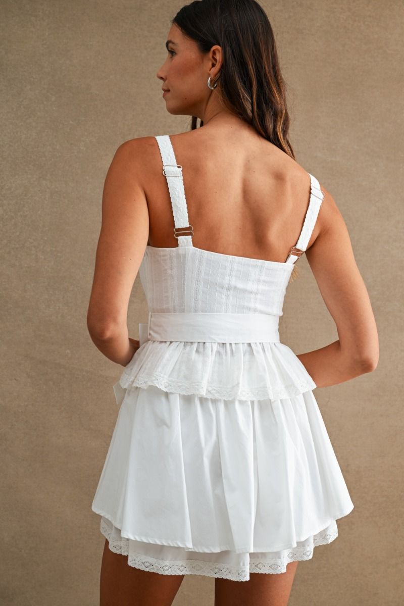 Load image into Gallery viewer, Lace Shoulder Top and Skirt Set Off White
