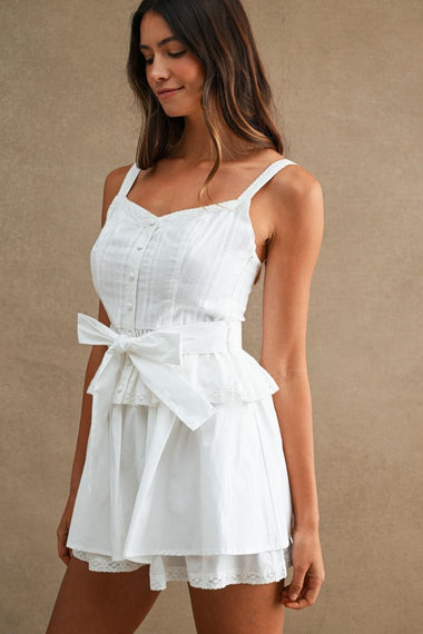 Lace Shoulder Top and Skirt Set Off White