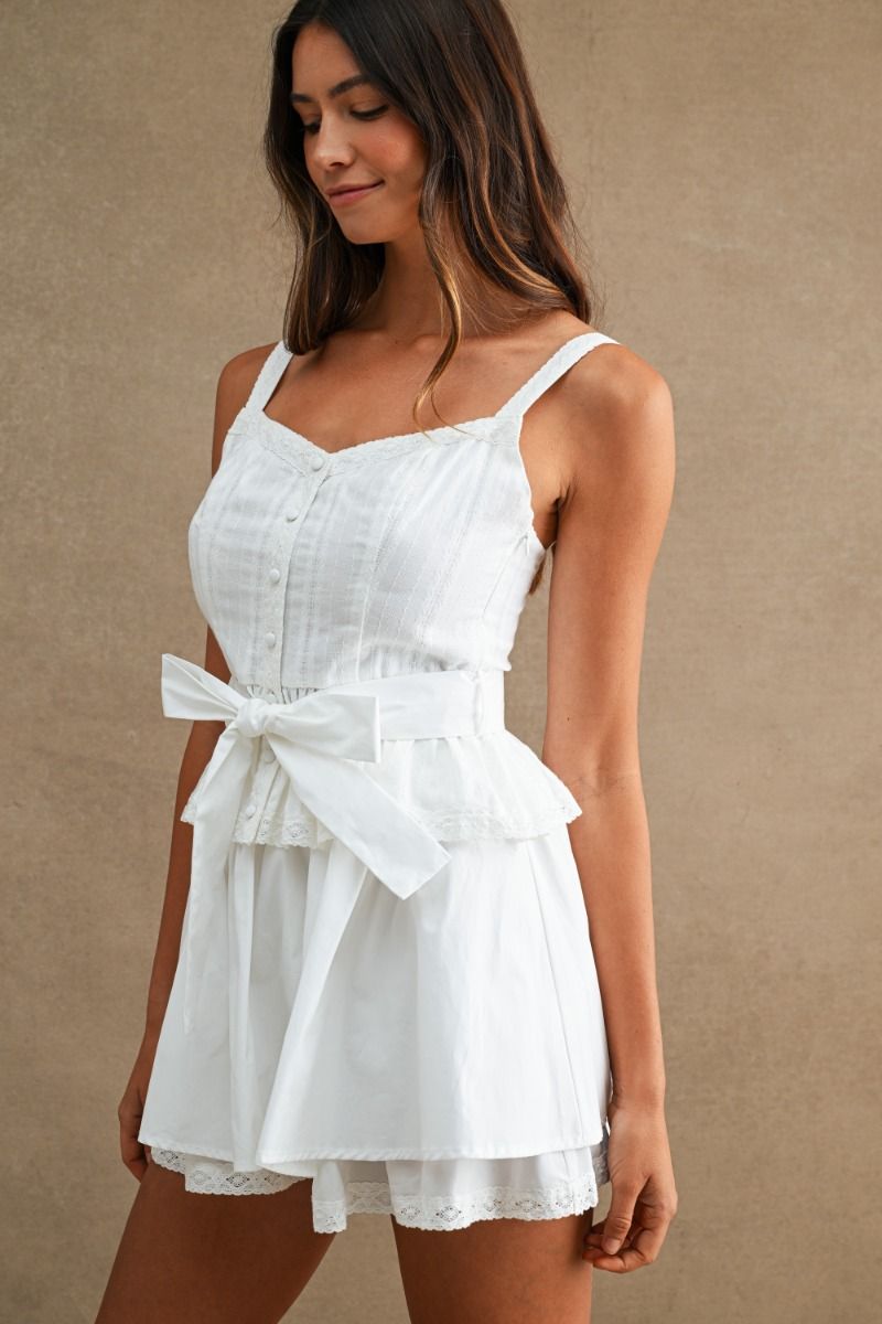 Load image into Gallery viewer, Lace Shoulder Top and Skirt Set Off White
