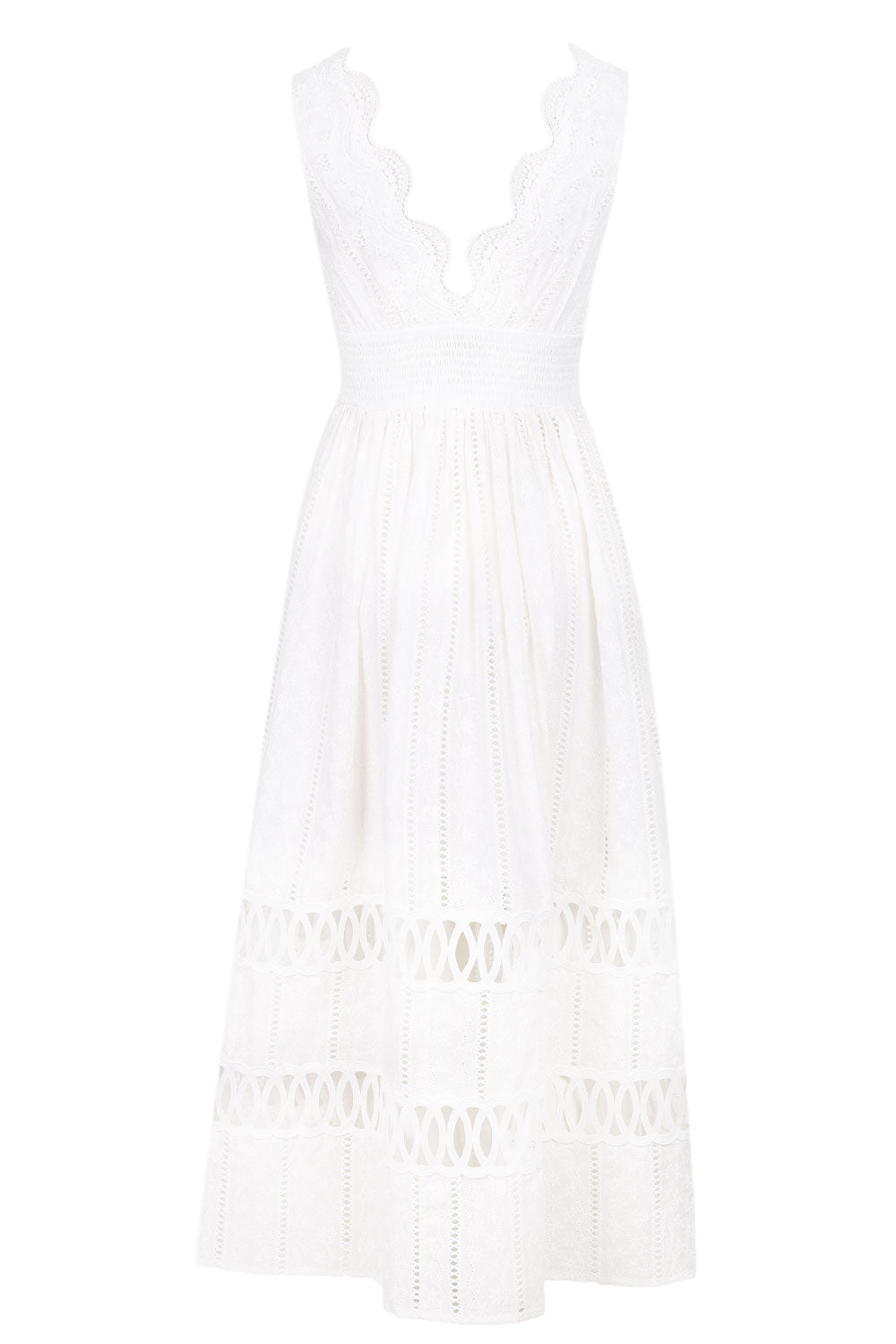 Load image into Gallery viewer, Lace Trim Midi Dress Off White

