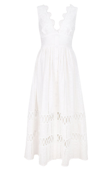 Lace Trim Midi Dress Off White