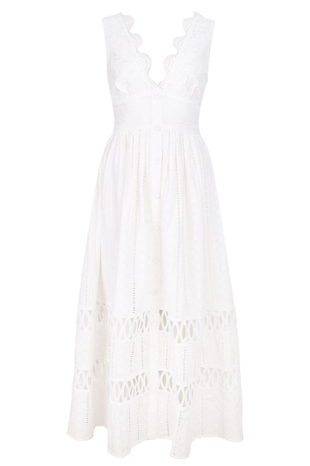 Load image into Gallery viewer, Lace Trim Midi Dress Off White
