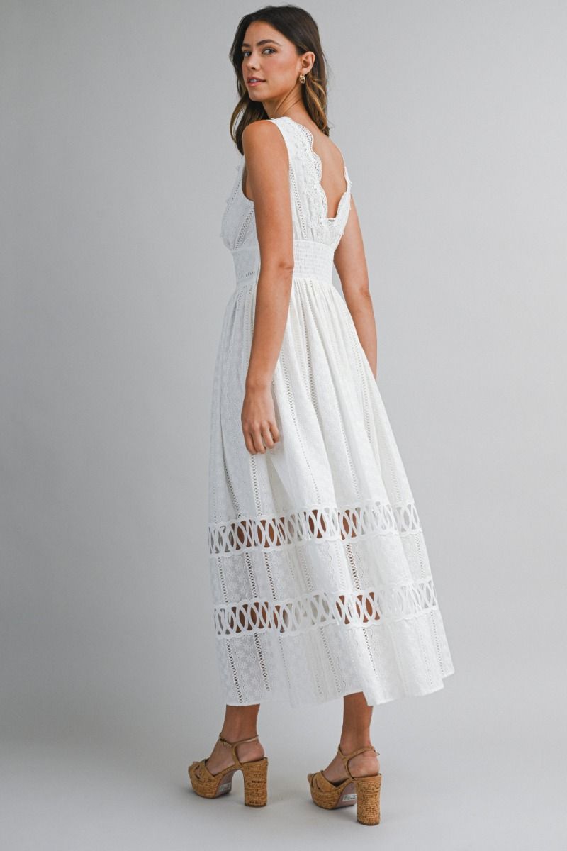 Load image into Gallery viewer, Lace Trim Midi Dress Off White
