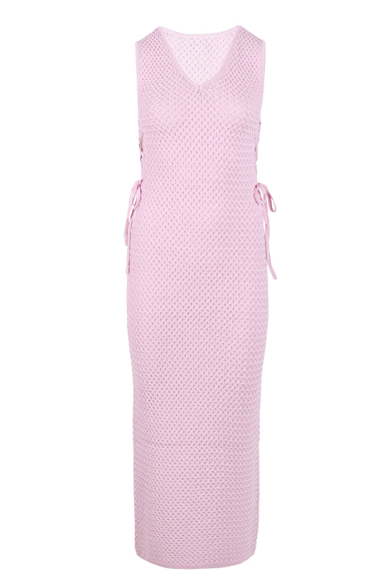 Lace Up Crochet Midi Dress Pink Lavander