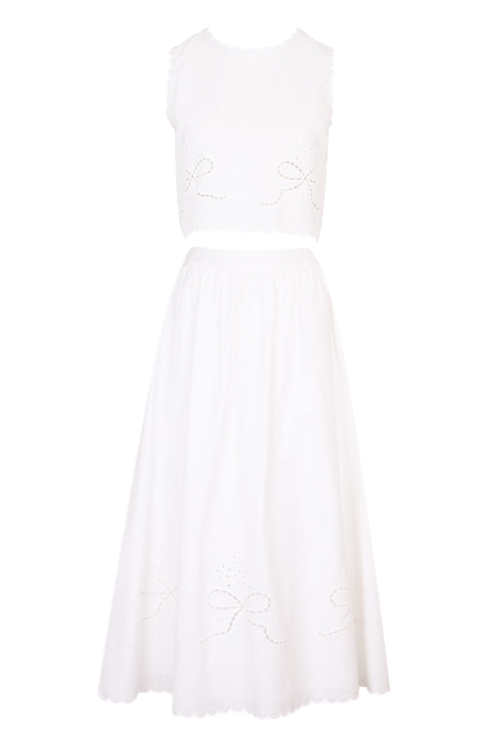 Load image into Gallery viewer, Linen Eyelet Crop Top and Midi Skirt Set Off White
