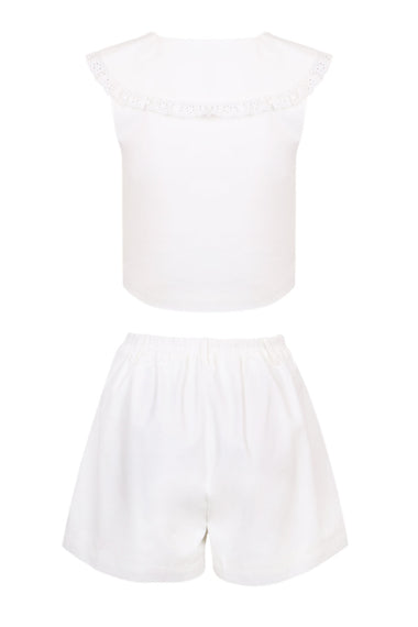 Linen Peterpan Blouse and Shorts Set Off White