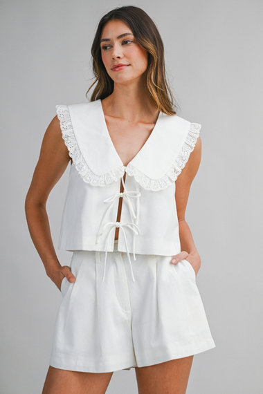 Linen Peterpan Blouse and Shorts Set Off White