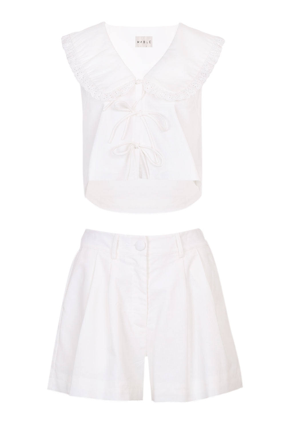 Load image into Gallery viewer, Linen Peterpan Blouse and Shorts Set Off White
