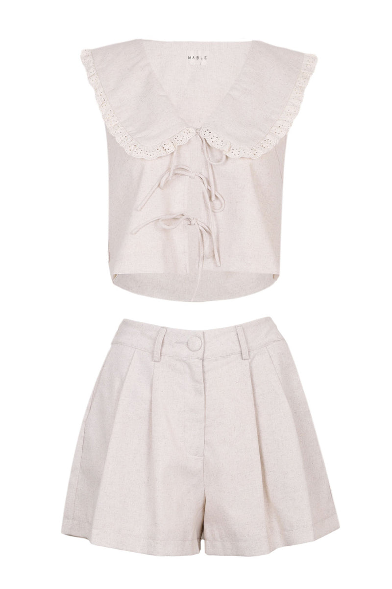 Linen Petetrpan Blouse and Shorts Set Oatmeal