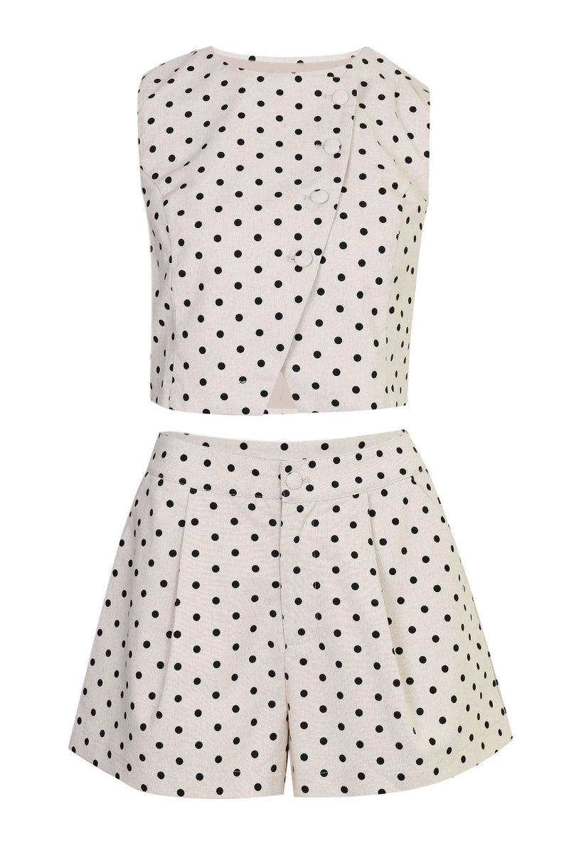 Linen Polka Dot Vest and Shorts Set Oatmeal
