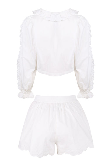 Long Sleeve Blouse and Shorts Set Off White