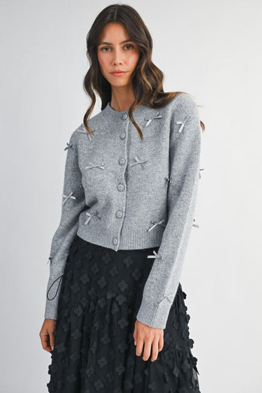 Mini Bow Knit Cardigan Grey