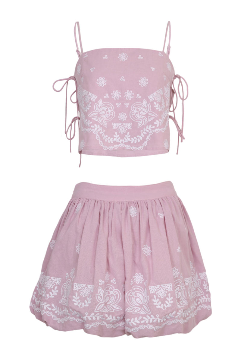 Neritha Embroidered Crop Top and Balloon Skirt Set Mauve