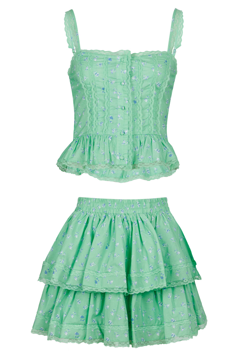 Peplum Top and Skirt Set Green