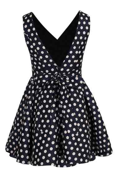 Polka Dot Jacquard Bow Mini Dress Navy