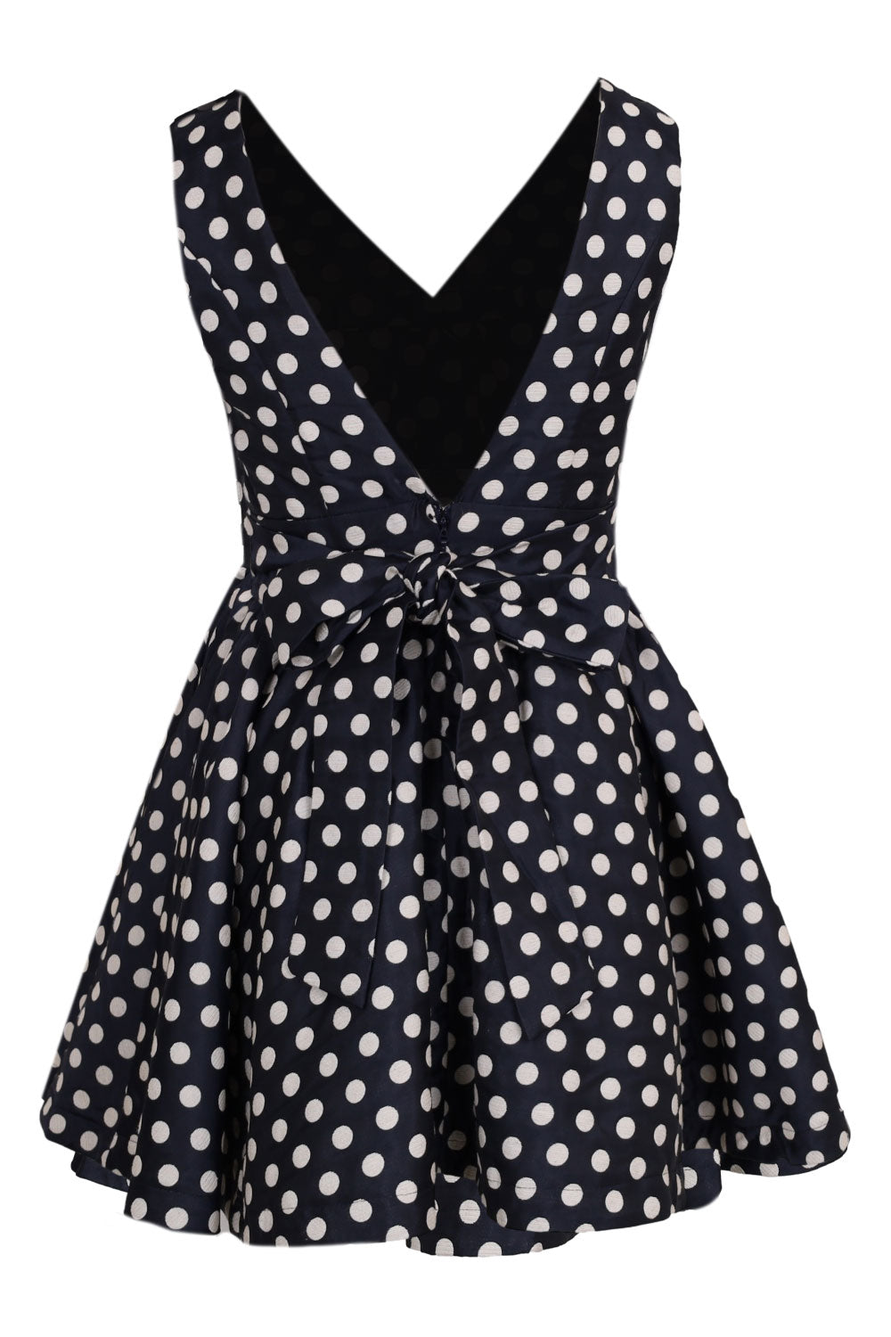 Load image into Gallery viewer, Polka Dot Jacquard Bow Mini Dress Navy
