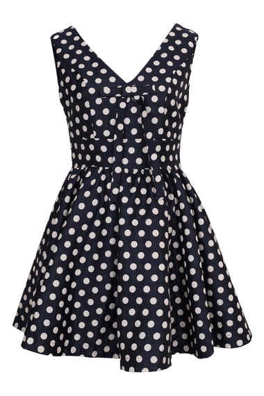 Polka Dot Jacquard Bow Mini Dress Navy