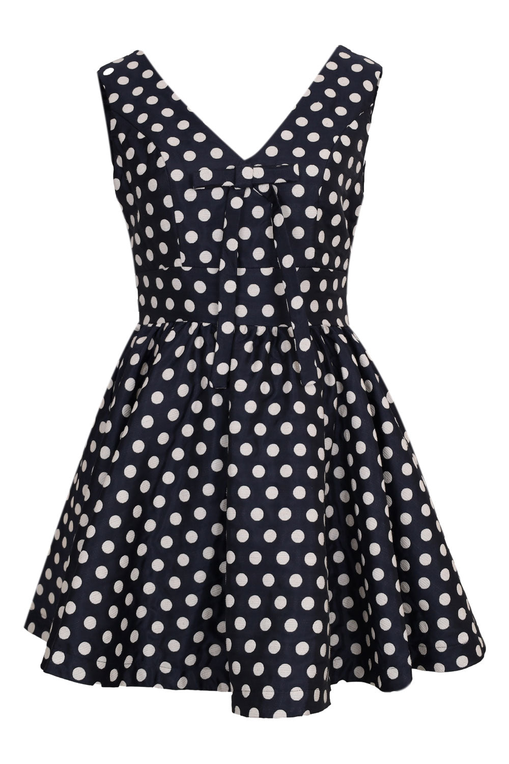 Load image into Gallery viewer, Polka Dot Jacquard Bow Mini Dress Navy
