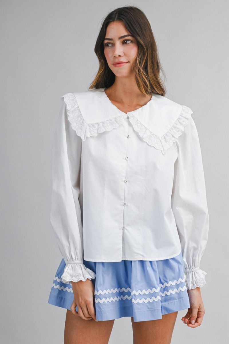 Load image into Gallery viewer, Poplin Lace Collar Blouse Off White
