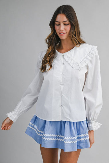 Poplin Lace Collar Blouse Off White