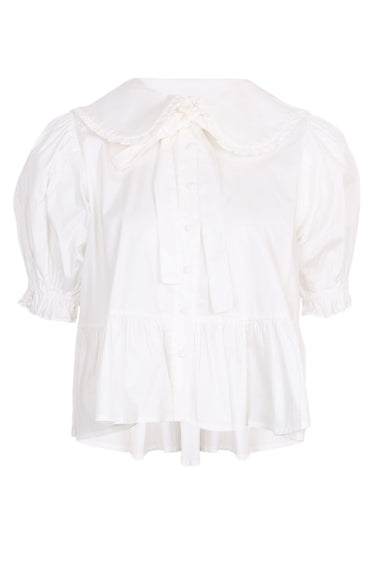 Poplin Peterpan Puff Sleeve Blouse Off White