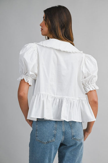 Poplin Peterpan Puff Sleeve Blouse Off White