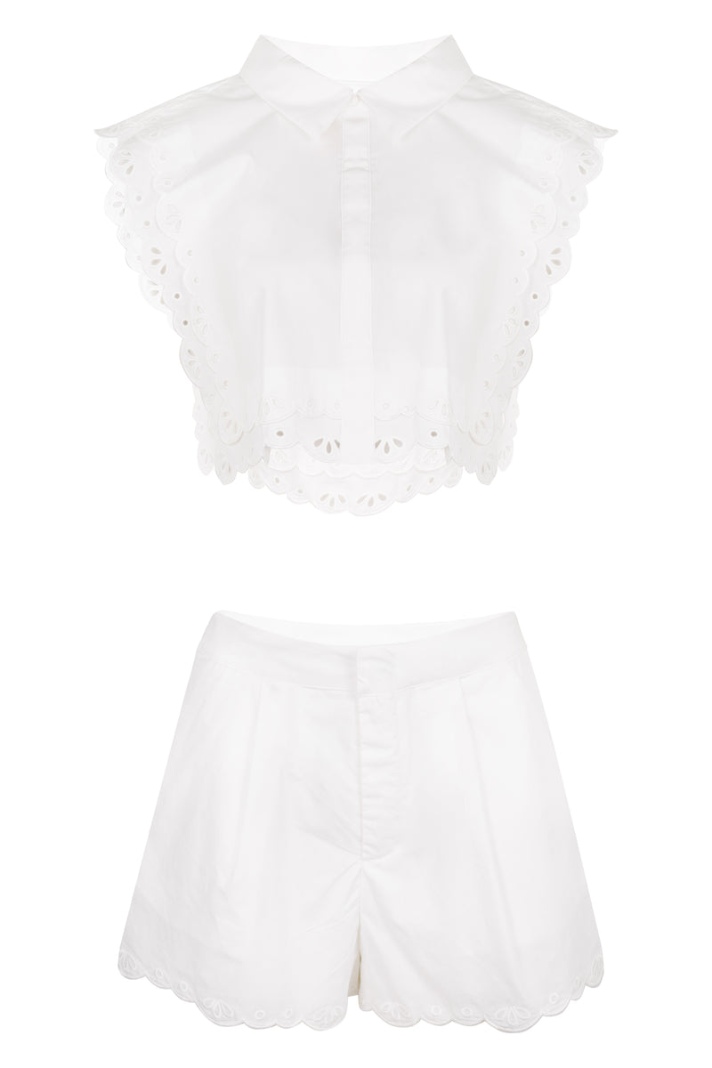 Poplin Shirt and Shorts Set Off White