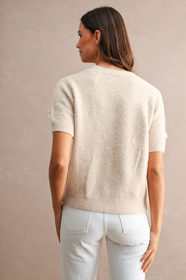 Ribbon Detail Knit Top Lt Taupe/Cream