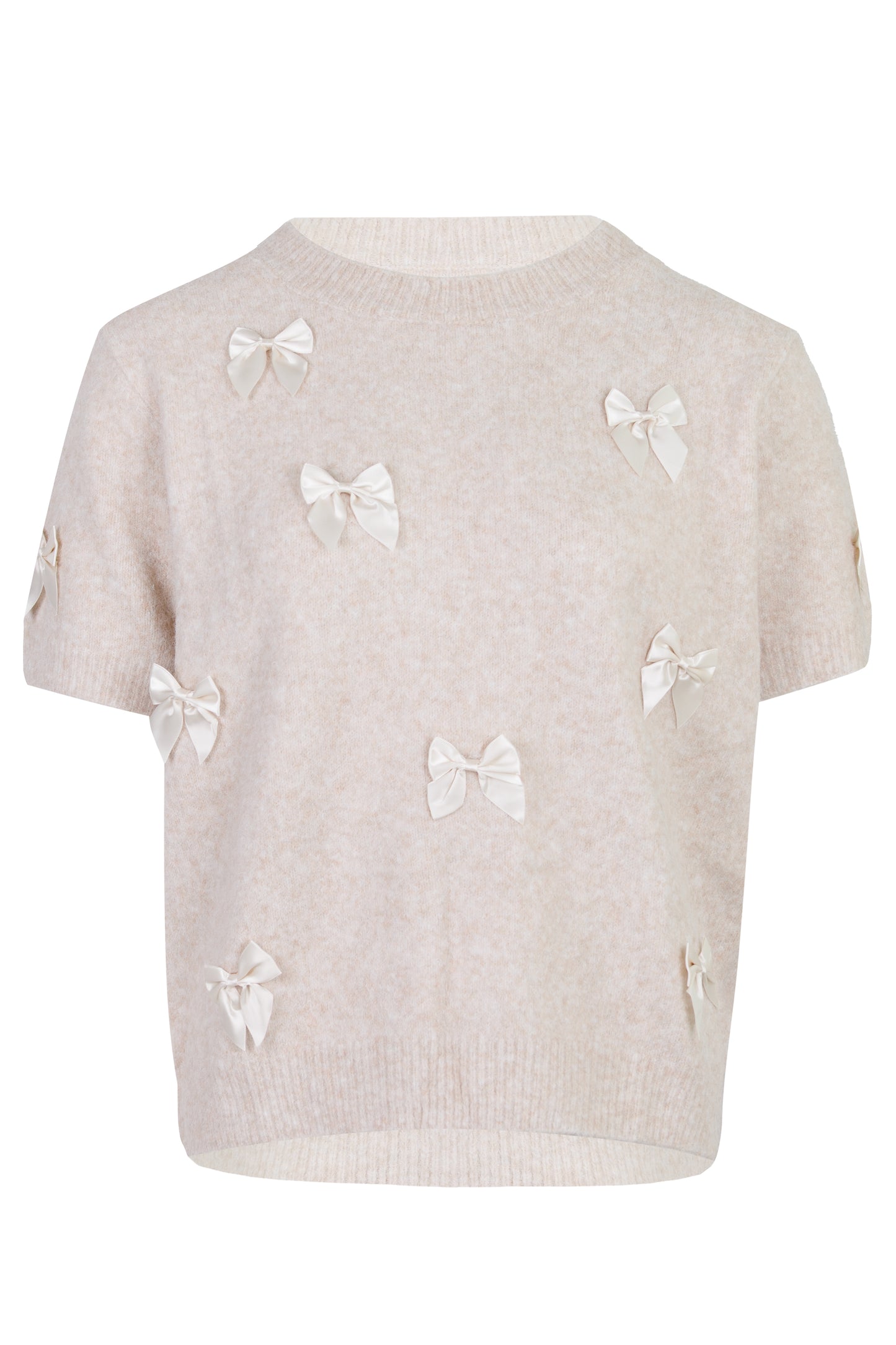 Load image into Gallery viewer, Ribbon Detail Knit Top Lt Taupe/Cream
