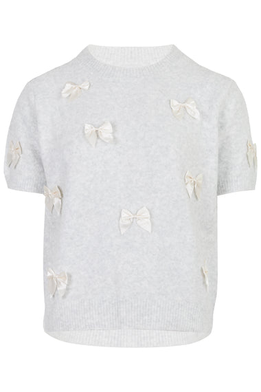 Ribbon Detail Knit Top Lt Grey/Cream