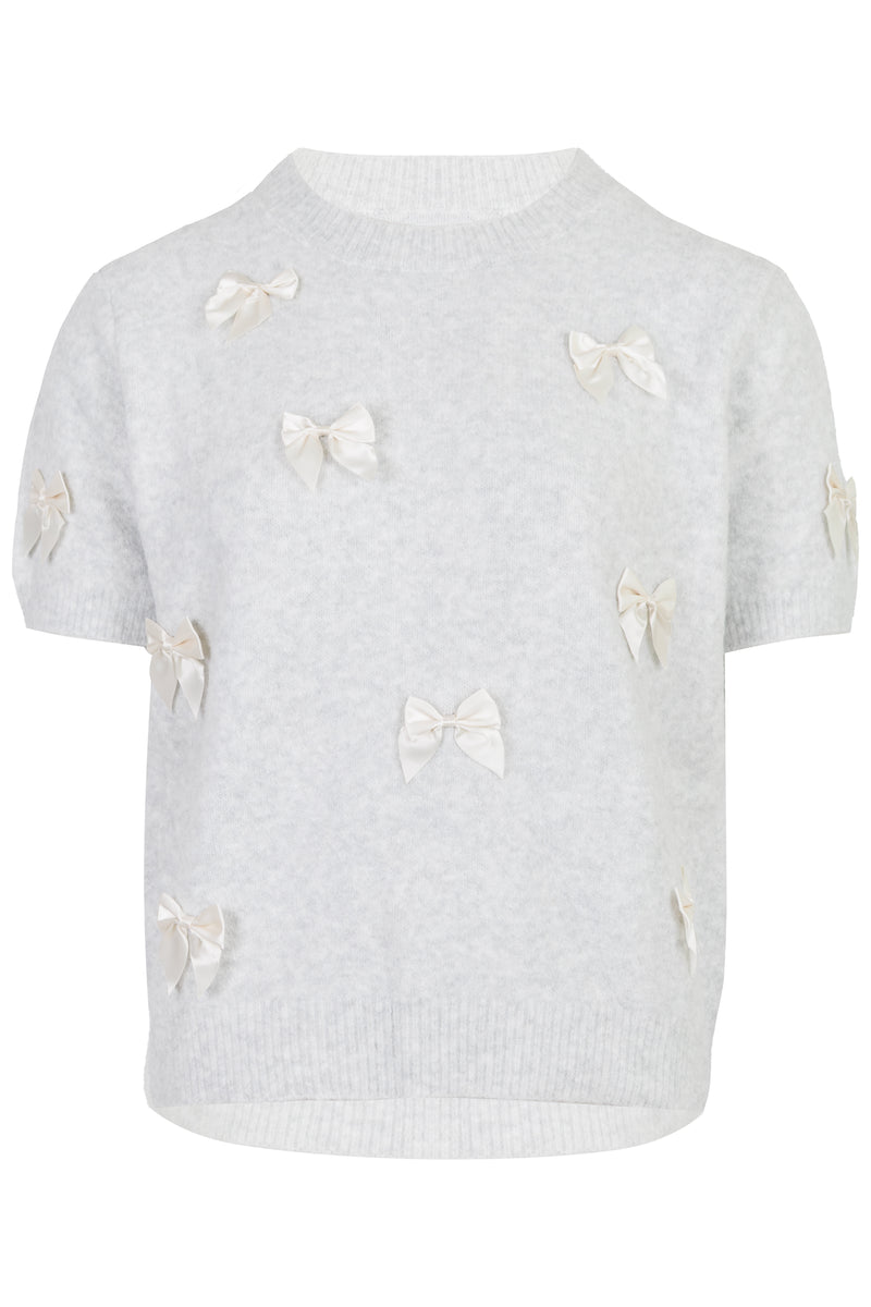 Ribbon Detail Knit Top Lt Grey/Cream