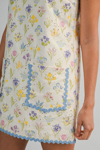 Ricrac Floral Mini Dress Cream Multi