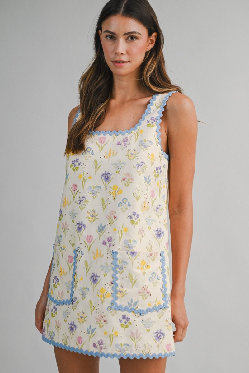 Load image into Gallery viewer, Ricrac Floral Mini Dress Cream Multi
