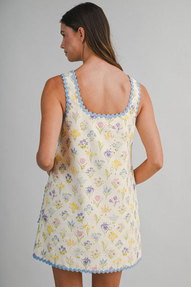 Ricrac Floral Mini Dress Cream Multi