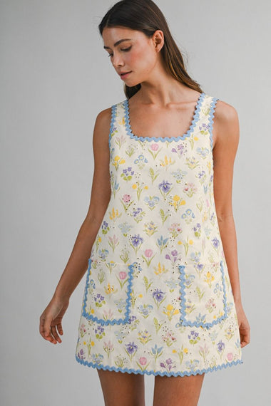 Ricrac Floral Mini Dress Cream Multi
